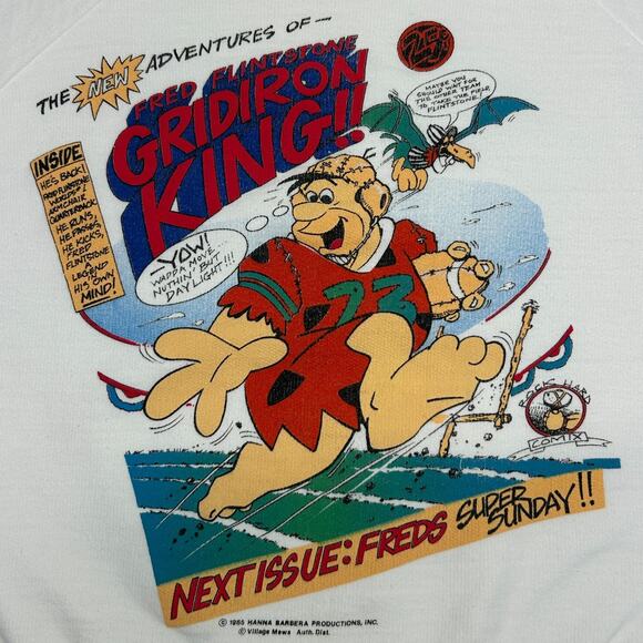 Vintage The Flintstones Football Sweatshirt Mens M Medium White 80s NFL Fred - Picture 5 of 7